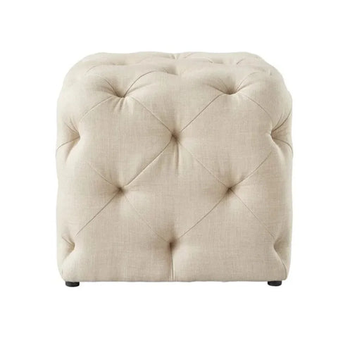 Cream Tufted Cotton Cushion Ottoman for Home Decor