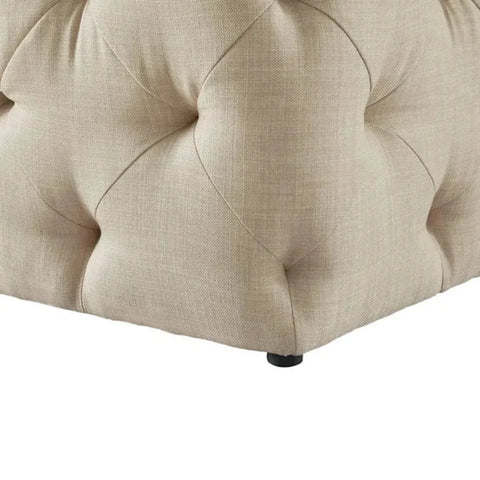 Cream Tufted Cotton Cushion Ottoman for Home Decor