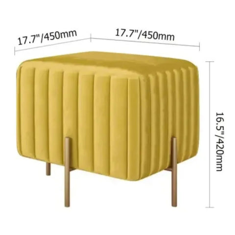 Yellow Velvet Upholstered Square Ottoman Footrest for Modern Homes