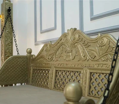 Crate Gold Finish Swing Chair with Intricate Carvings