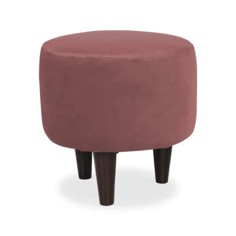 Pink Upholstered Round Stool with Wooden Legs