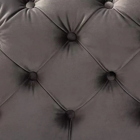 Grey Velvet Tufted Ottoman with Gold Base