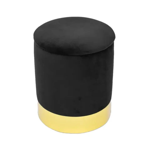 Black Velvet Round Storage Ottoman with Gold Base
