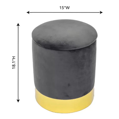 Black Velvet Round Storage Ottoman with Gold Base