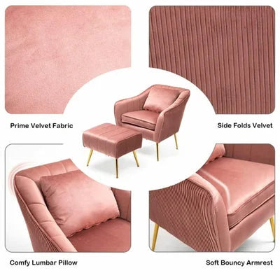Greggs Velvet Accent Chair with Ottoman