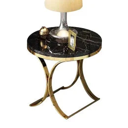 Tulip Black Marble Side Table with Gold Metal Base
