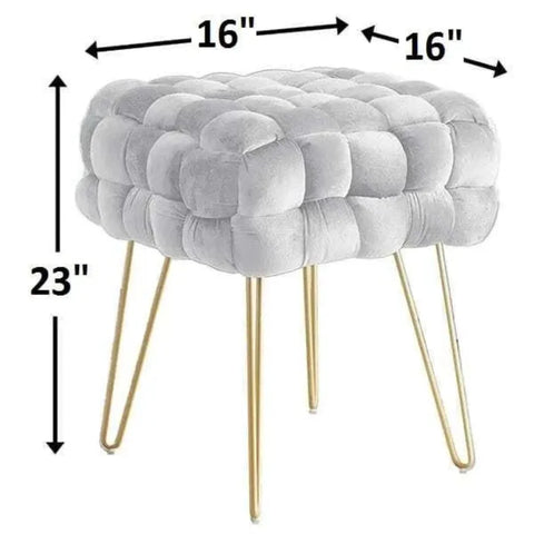 Flemin Wide Velvet Tufted Square Cocktail Ottoman with Gold Legs