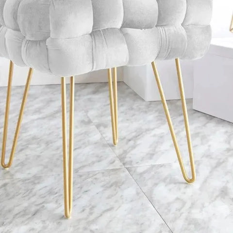 Flemin Wide Velvet Tufted Square Cocktail Ottoman with Gold Legs