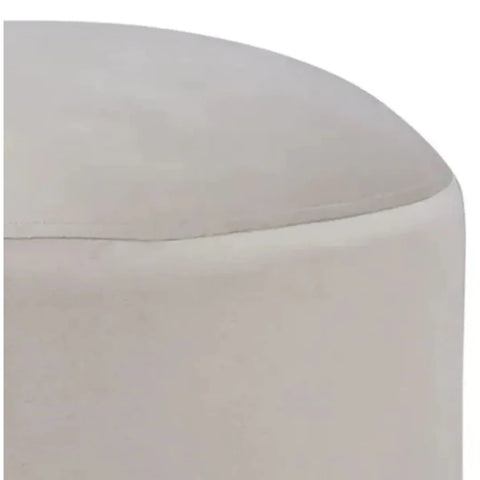 White Velvet Round Ottoman with Gold Base