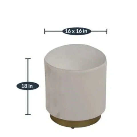 White Velvet Round Ottoman with Gold Base