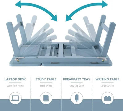 Foldable Wooden Laptop Desk Tray with Drawer and Device Slots