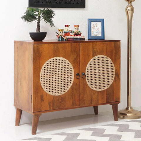 Josif 2-Door Mango Wood & Cane Cabinet