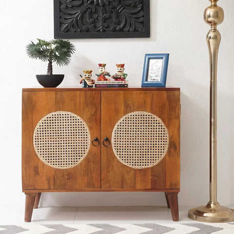 Josif 2-Door Mango Wood & Cane Cabinet