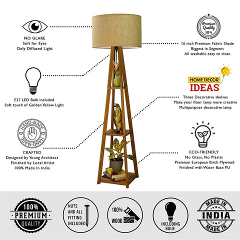 Modern Decorative Wooden Floor Lamp with Washable Jute Shade