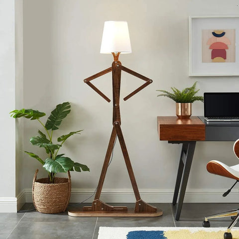 Decorative Wooden Stick Man Floor Lamp with Swing Arm
