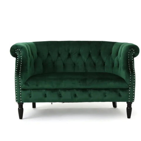 Velvet Rolled Arm Chesterfield Loveseat with Button Tufting
