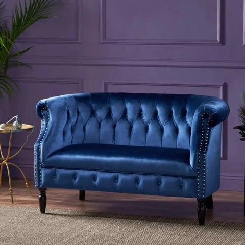 Velvet Rolled Arm Chesterfield Loveseat with Button Tufting