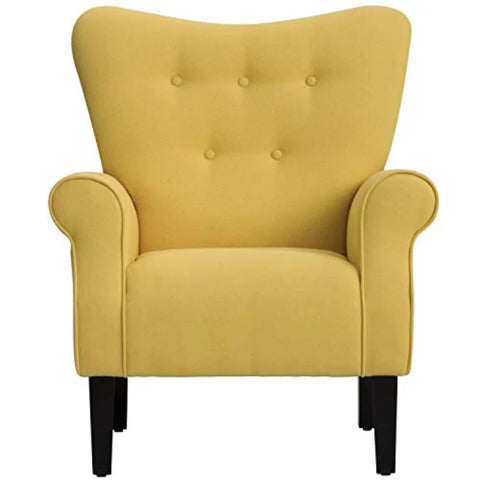Modern Wingback Accent Chair with Wooden Legs and Button Tufting