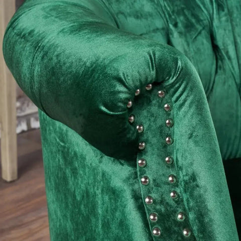 Velvet Rolled Arm Chesterfield Loveseat with Button Tufting