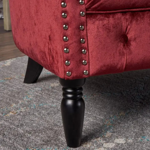 Velvet Rolled Arm Chesterfield Loveseat with Button Tufting