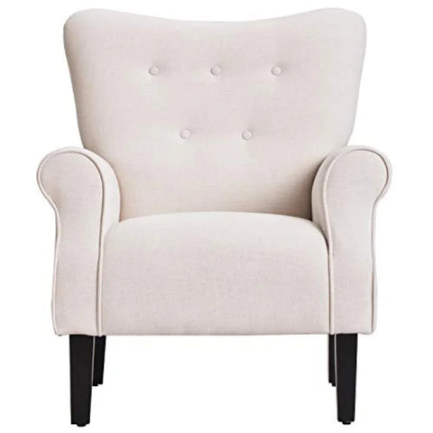 Modern Wingback Accent Chair with Wooden Legs and Button Tufting