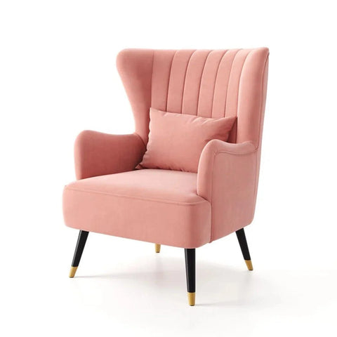 Azriela Velvet Wingback Lounge Chair with Gold-Capped Legs