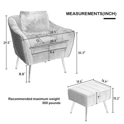 Greggs Velvet Accent Chair with Ottoman