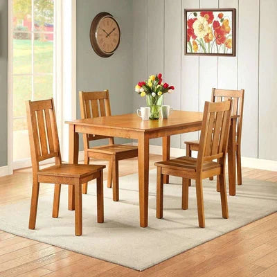 5-Piece Wooden Dining Set in Honey Finish
