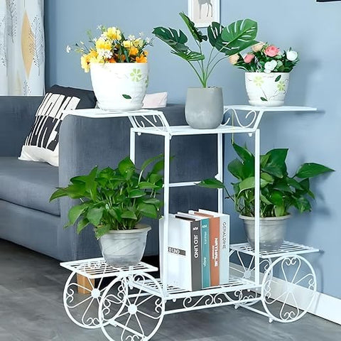 6-Tier Wrought Iron Cart Planter Stand | Decorative Outdoor Flower Rack
