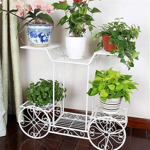 6-Tier Wrought Iron Cart Planter Stand | Decorative Outdoor Flower Rack