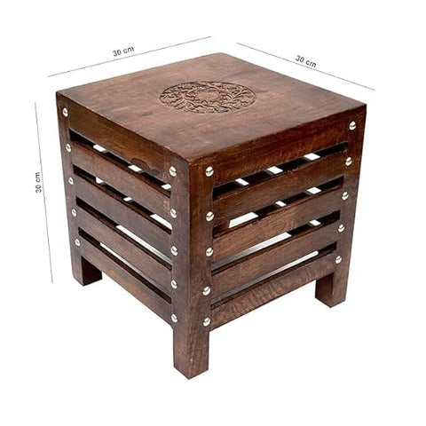 Wooden Shoppe Handicrafts Square Small Wooden Stool Table Solid Wood Best Used As Bedside Corner Footrest Foot Step Stool Tea Coffee Plants For Living Room Outdoor Furniture Pre-Assembled (30X30X30 Cm)-Brown