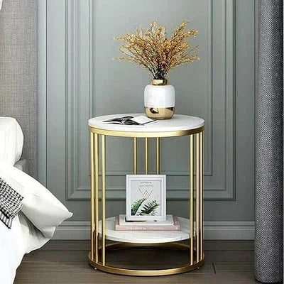 Accent Coffee Table with Golden Metal Base and White MDF Top