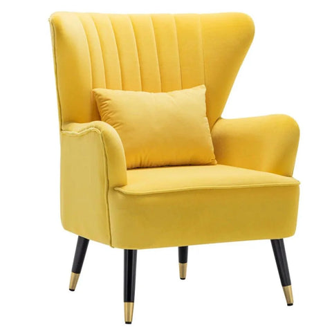 Azriela Velvet Wingback Accent Chair with Gold-Capped Legs