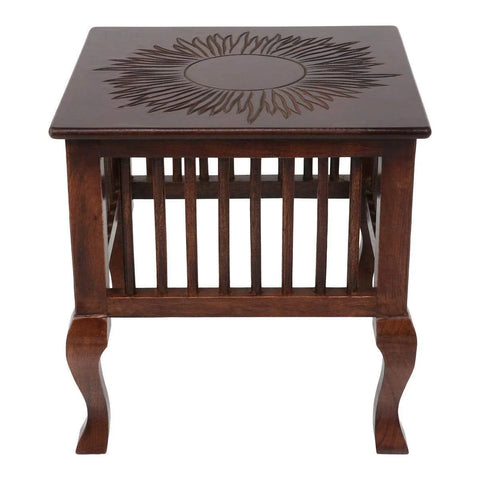 Handcrafted Brown Wooden Side Table with Antique Finish for Living Room and Balcony