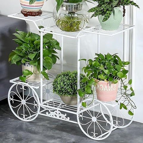 6-Tier Wrought Iron Cart Planter Stand | Decorative Outdoor Flower Rack