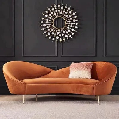 Modern Velvet Curved Sofa with Round Arms