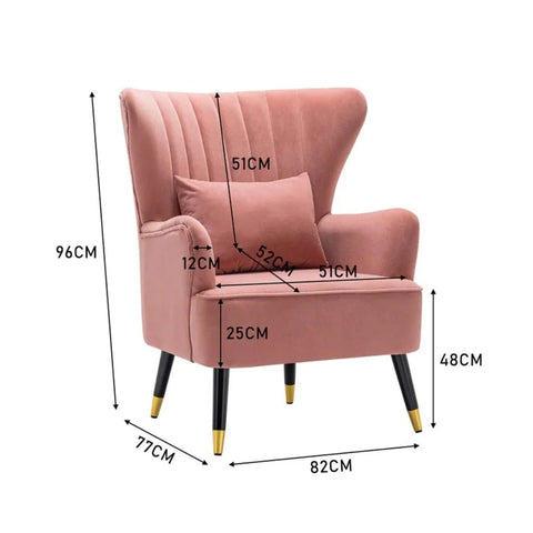 Azriela Velvet Wingback Lounge Chair with Gold-Capped Legs