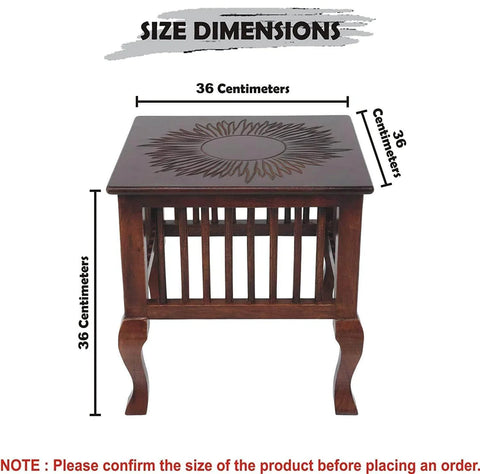 Handcrafted Brown Wooden Side Table with Antique Finish for Living Room and Balcony