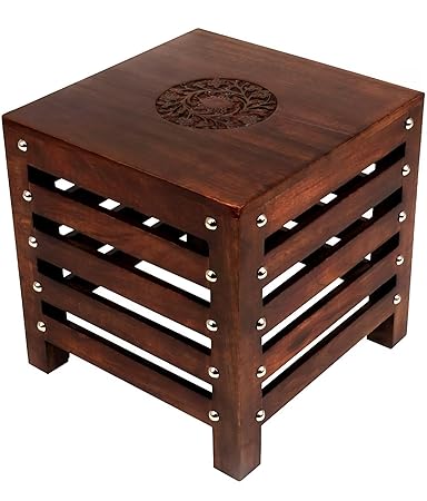 Wooden Shoppe Handicrafts Square Small Wooden Stool Table Solid Wood Best Used As Bedside Corner Footrest Foot Step Stool Tea Coffee Plants For Living Room Outdoor Furniture Pre-Assembled (30X30X30 Cm)-Brown
