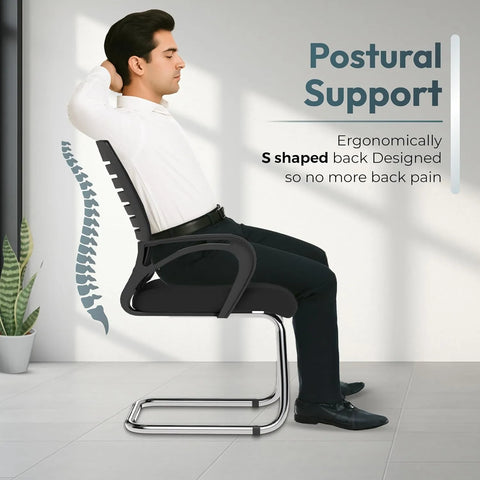 Mid Back  Mesh Office Visitor Chair With Heavy Duty Metal Frame Study (Black) (1 pc)