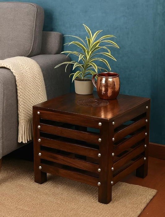 Wooden Shoppe Handicrafts Square Small Wooden Stool Table Solid Wood Best Used As Bedside Corner Footrest Foot Step Stool Tea Coffee Plants For Living Room Outdoor Furniture Pre-Assembled (30X30X30 Cm)-Brown