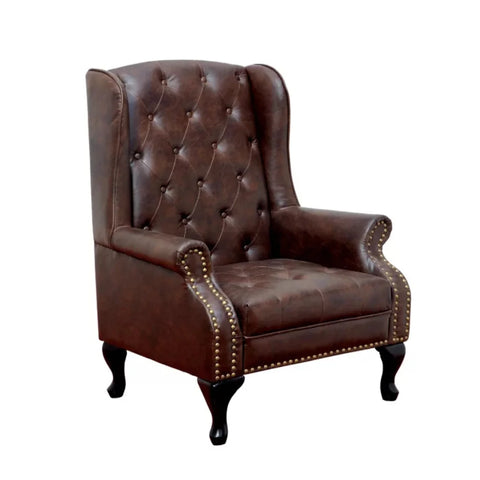 Chesterfield Wingback Armchair with Button Tufting and Cabriole Legs