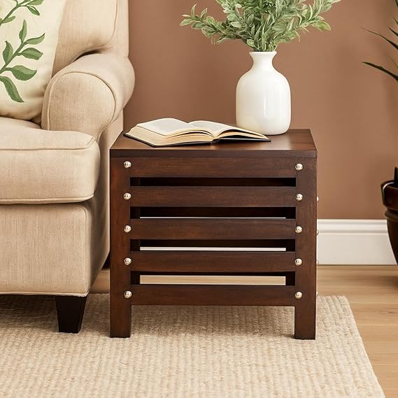 Wooden Shoppe Handicrafts Square Small Wooden Stool Table Solid Wood Best Used As Bedside Corner Footrest Foot Step Stool Tea Coffee Plants For Living Room Outdoor Furniture Pre-Assembled (30X30X30 Cm)-Brown