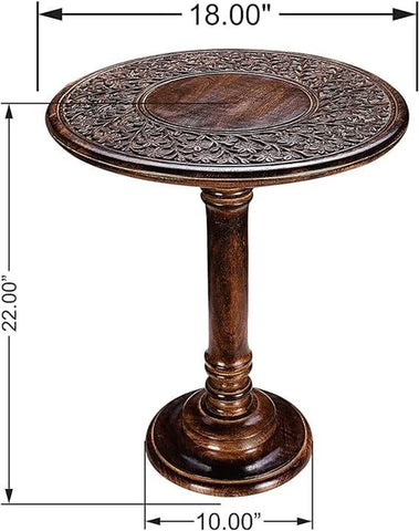 Coffee Table Wooden, Wooden End Table with Single Pillar, Small Table