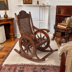 Antique Wheel-Design Wooden Rocking Chair for Relaxation