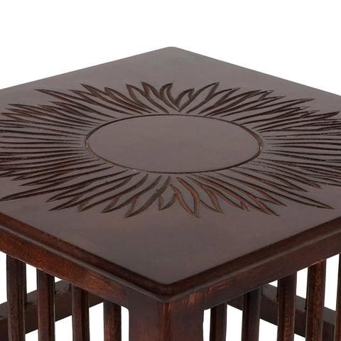 Handcrafted Brown Wooden Side Table with Antique Finish for Living Room and Balcony
