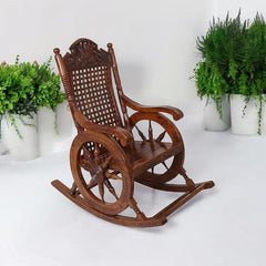 Antique Wheel-Design Wooden Rocking Chair for Relaxation