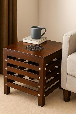 Wooden Shoppe Handicrafts Square Small Wooden Stool Table Solid Wood Best Used As Bedside Corner Footrest Foot Step Stool Tea Coffee Plants For Living Room Outdoor Furniture Pre-Assembled (30X30X30 Cm)-Brown