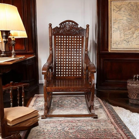 Antique Wheel-Design Wooden Rocking Chair for Relaxation
