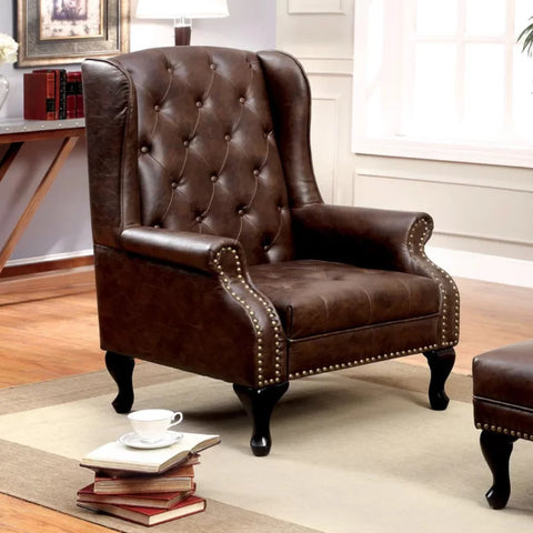 Chesterfield Wingback Armchair with Button Tufting and Cabriole Legs